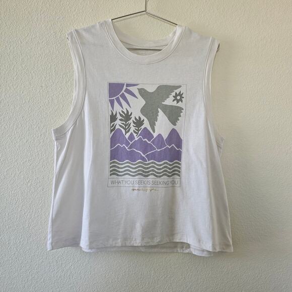 Spiritual Gangster Graphic Muscle Tank Cream Women Size XL Sleeveless Top - Picture 12 of 12